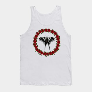 Zebra Swallowtail Butterfly in Red Rose Wreath Tank Top